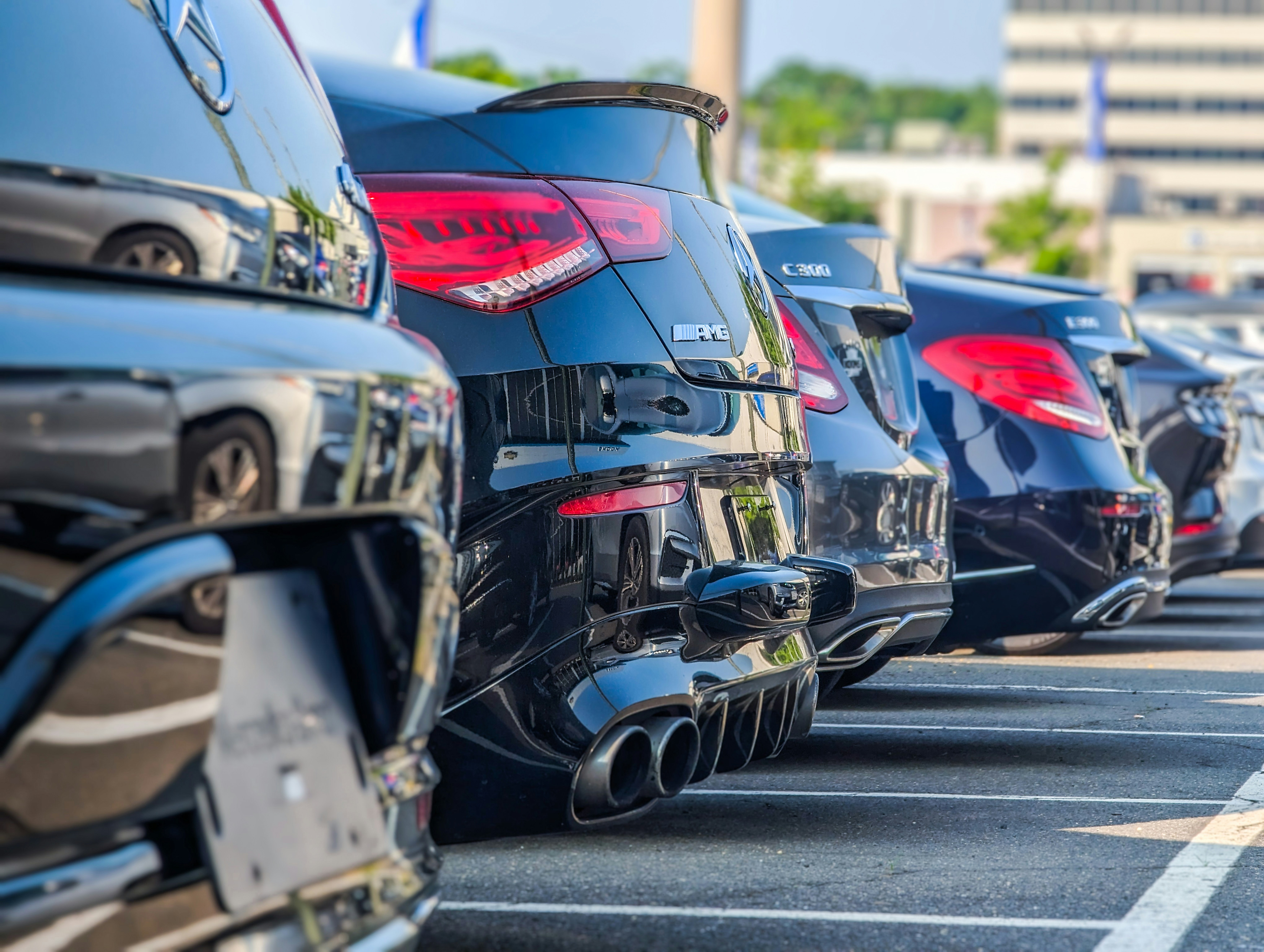 Rows of vehicles parked on a dealership lot
