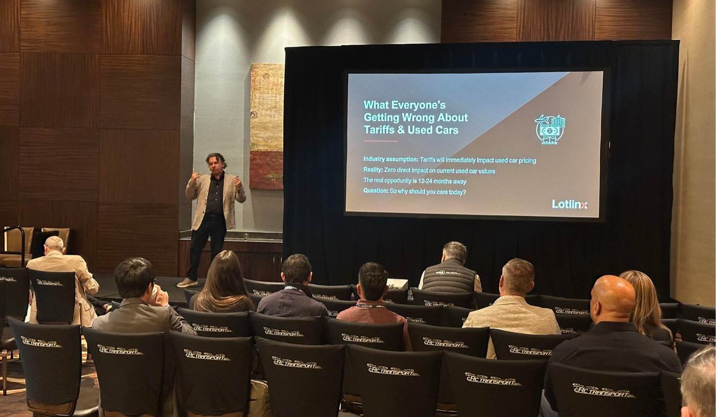 Lotlinx presenting on industry trends and technology at a company event